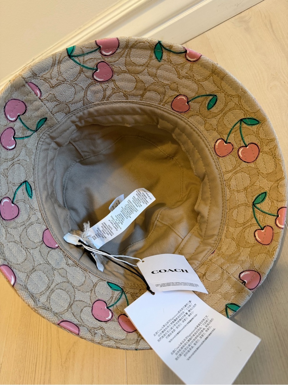 Coach Tan/Pink Cherry Bucket Hat NWT - Picture 6 of 6